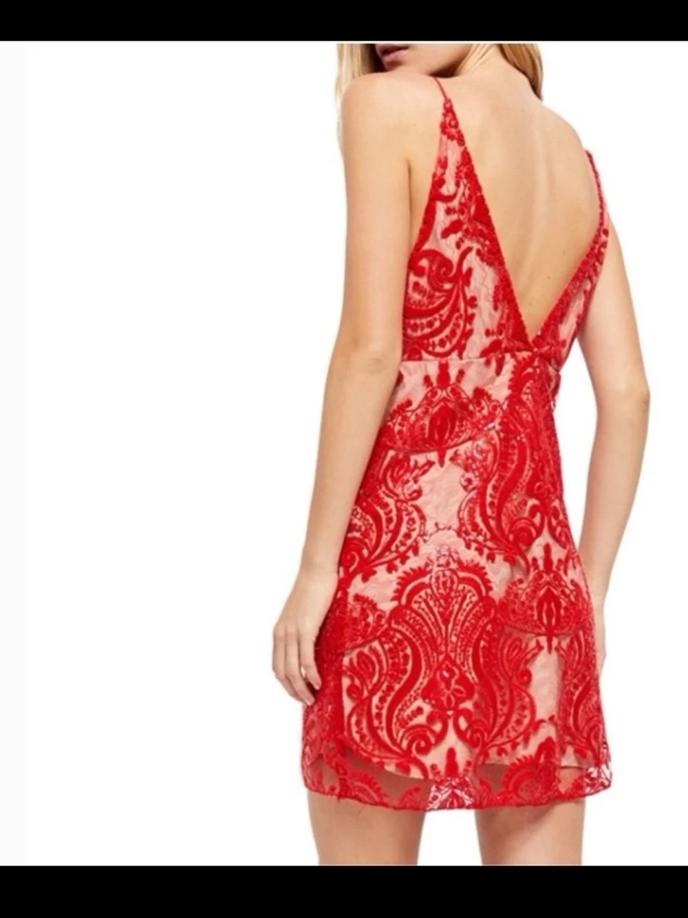 FREE PEOPLE Night Shimmers Mini Dress in Red/Nude size 6 - Picture 3 of 12